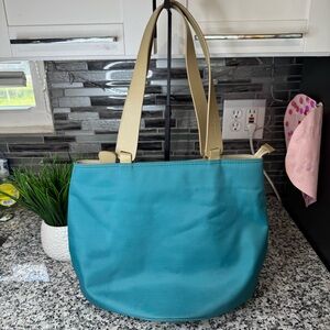 Lancel | Women's Blue and Tan Shoulder Bag